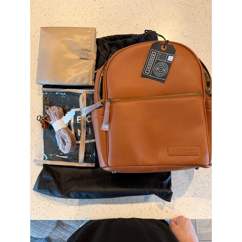NWT BODOMINT Joni 2.0 Backpack Diaper Bag Camel Brown Vegan Leather